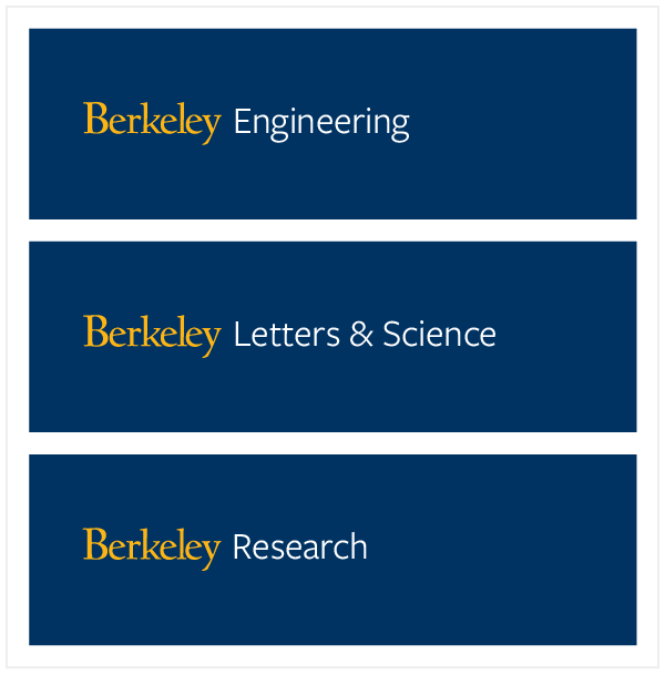 This image shows three examples of informal style UC Berkeley logo lockups