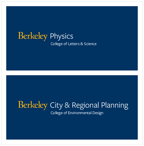 This image shows two examples of the UC Berkeley logo lockup style for sub-brands