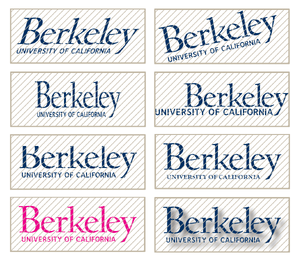 This image shows examples of improper usage of the UC Berkeley logo