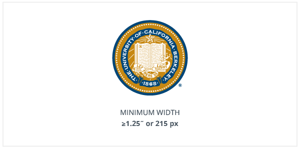 Diagram showing the minimum width that the UC Berkeley seal should be used in print or digital applications